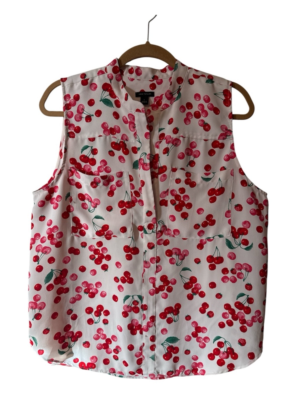 Ann Taylor Sleeveless Cherry-Print Blouse